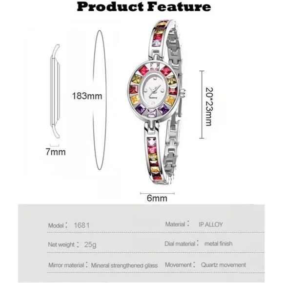 Women Silver Vintage Colorful Crystal Oval Watch Fashion Ladies Small Dial Dress - Picture 5 of 7